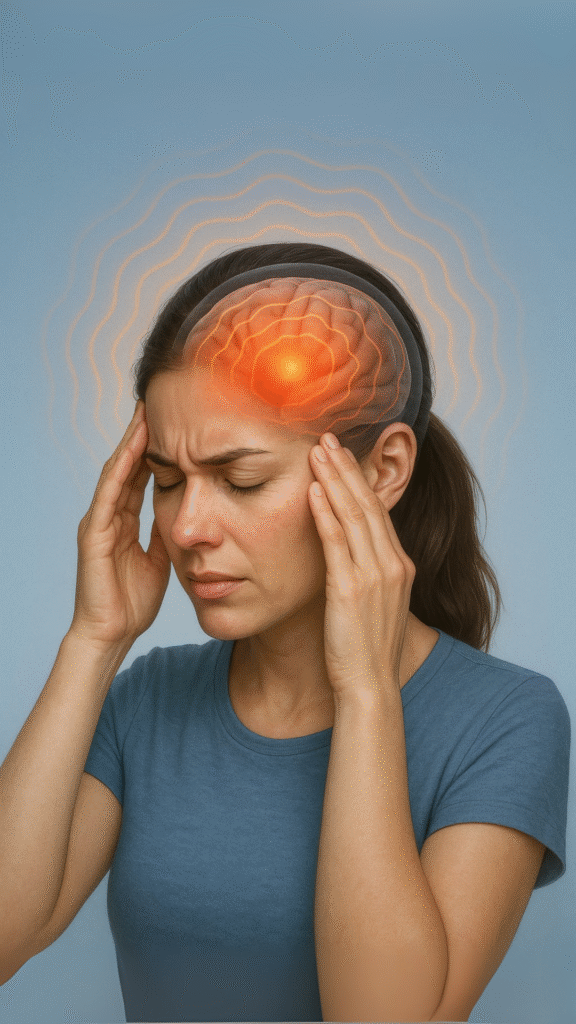 Mujer con cefalea irradiando